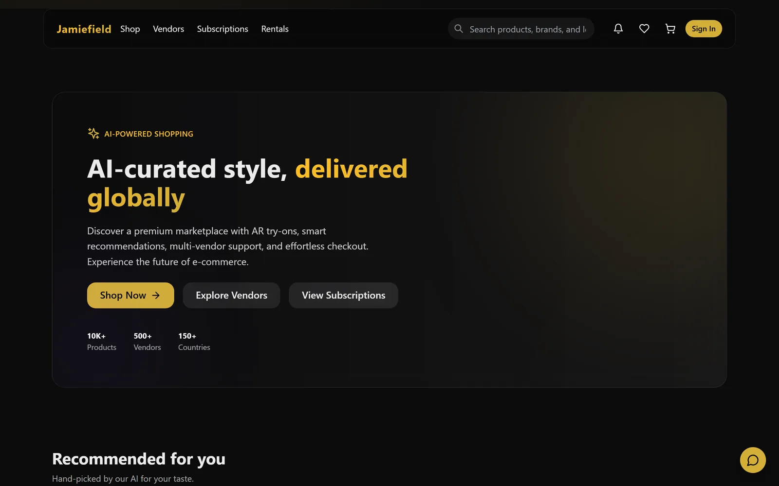 Jamiefield E-Commerce homepage
